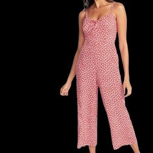 [2/$20] Red Floral Jumpsuit with Tie Front